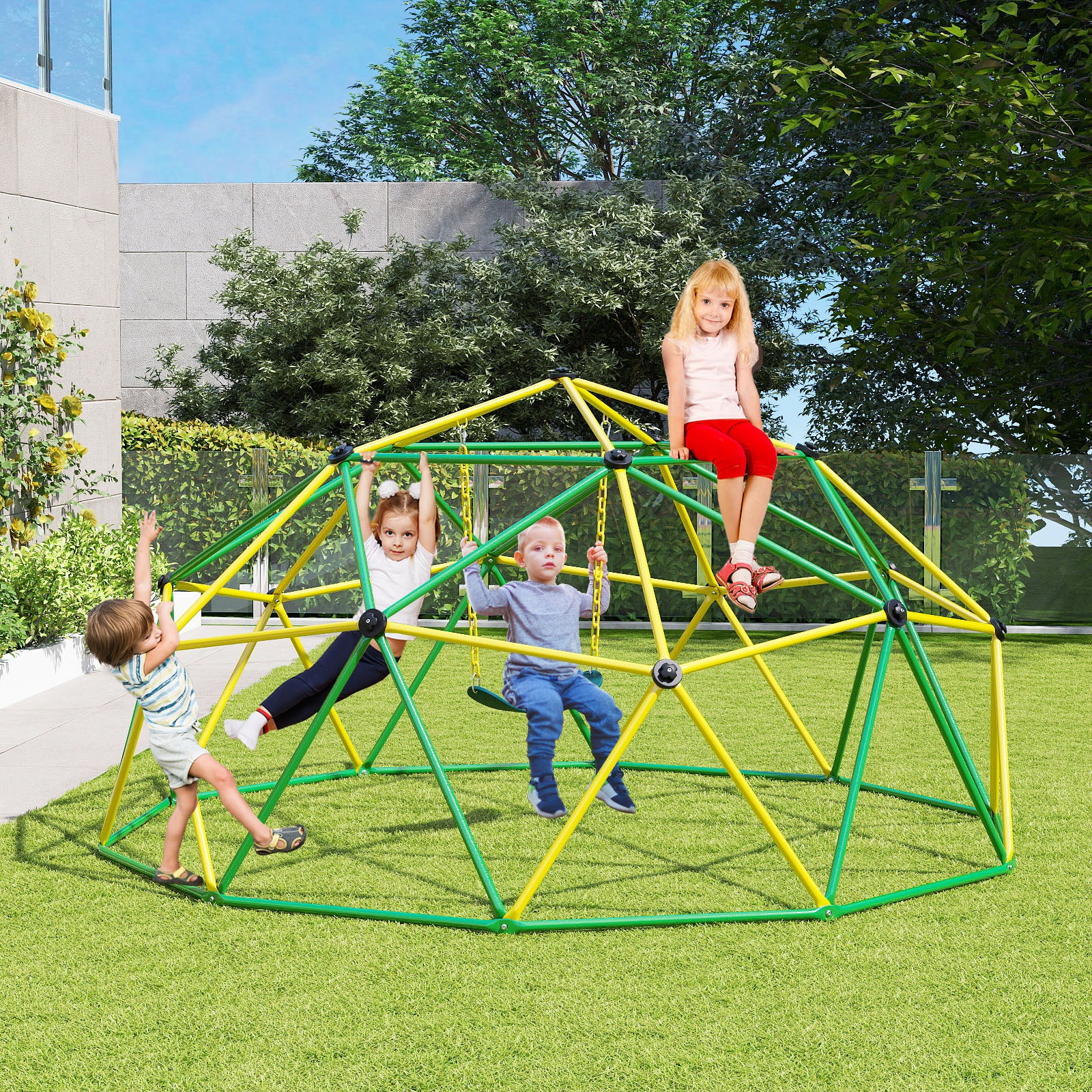 10 Feet Dome Climber With Swing, 800 Lbs Load Capacity, Green Climbers & Slides at Gallery Canada