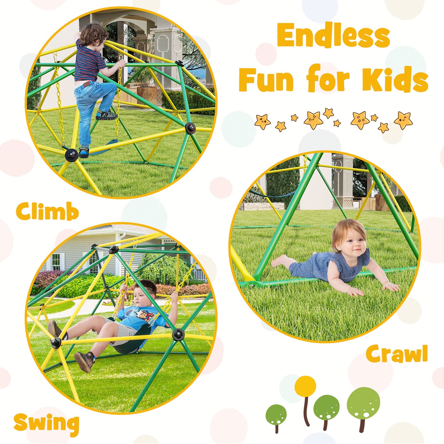 10 Feet Dome Climber With Swing, 800 Lbs Load Capacity, Green Climbers & Slides at Gallery Canada