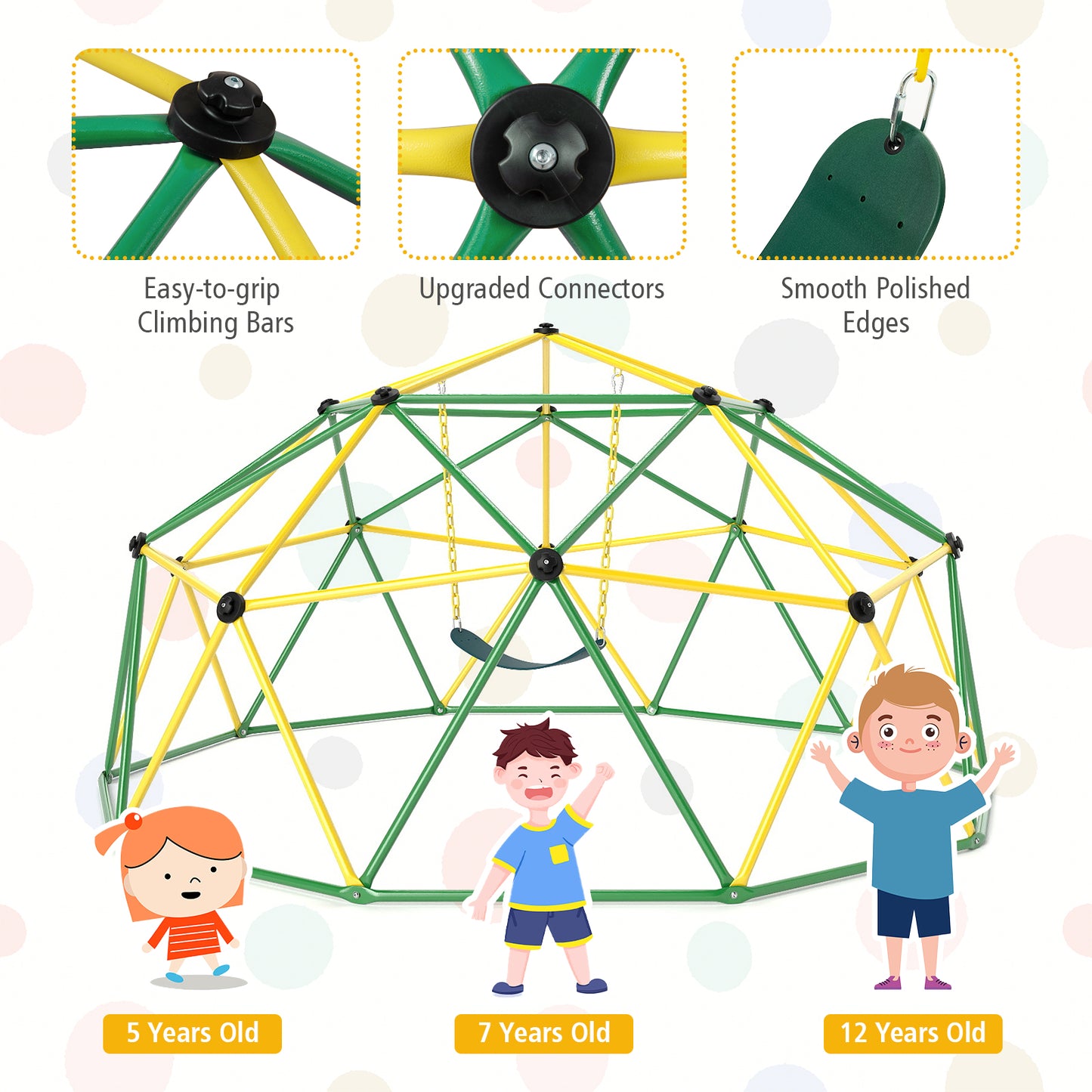 10 Feet Dome Climber With Swing, 800 Lbs Load Capacity, Green Climbers & Slides at Gallery Canada