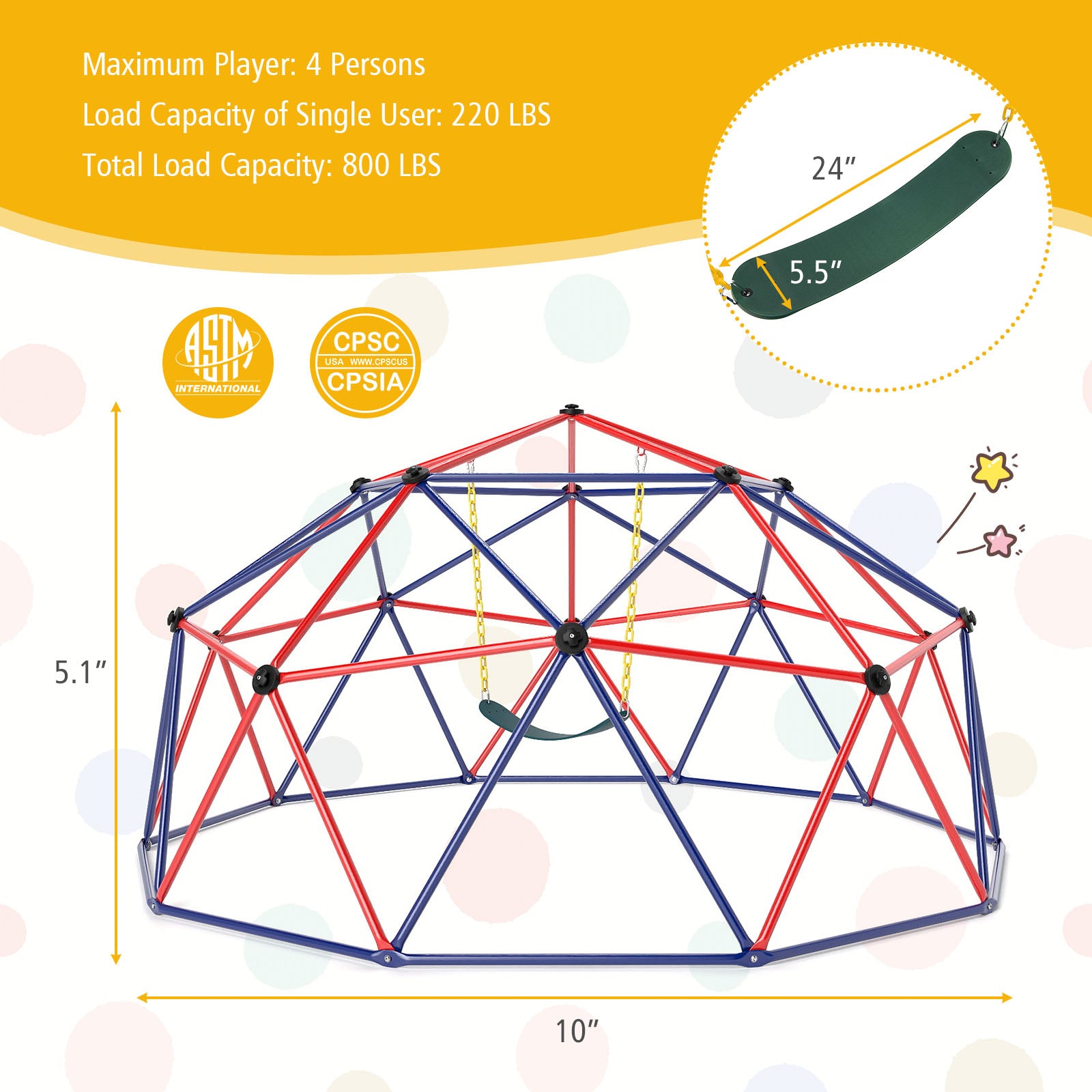 10 Feet Dome Climber, Swing, 800 Lbs Capacity, Red Climbers & Slides at Gallery Canada