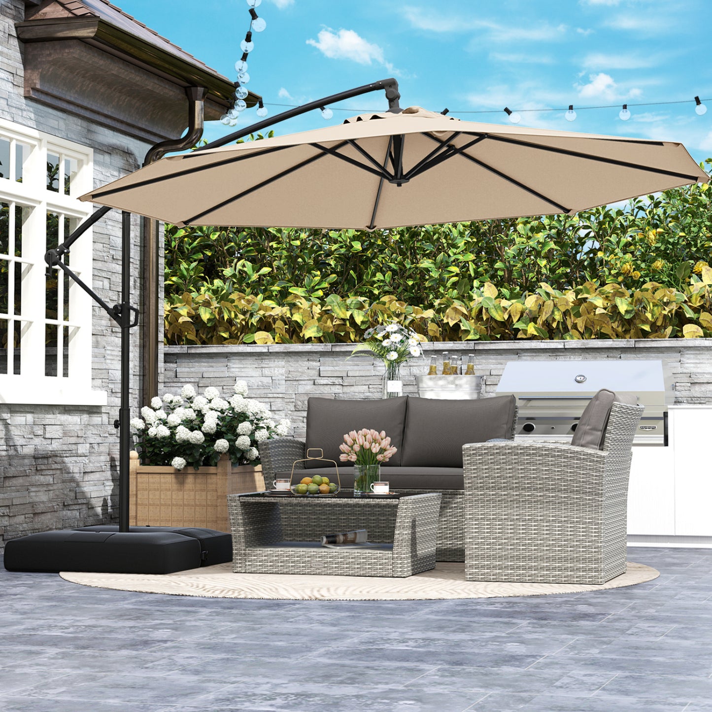 10 Feet Offset Hanging Umbrella, Tilt, Beige Outdoor Umbrellas at Gallery Canada