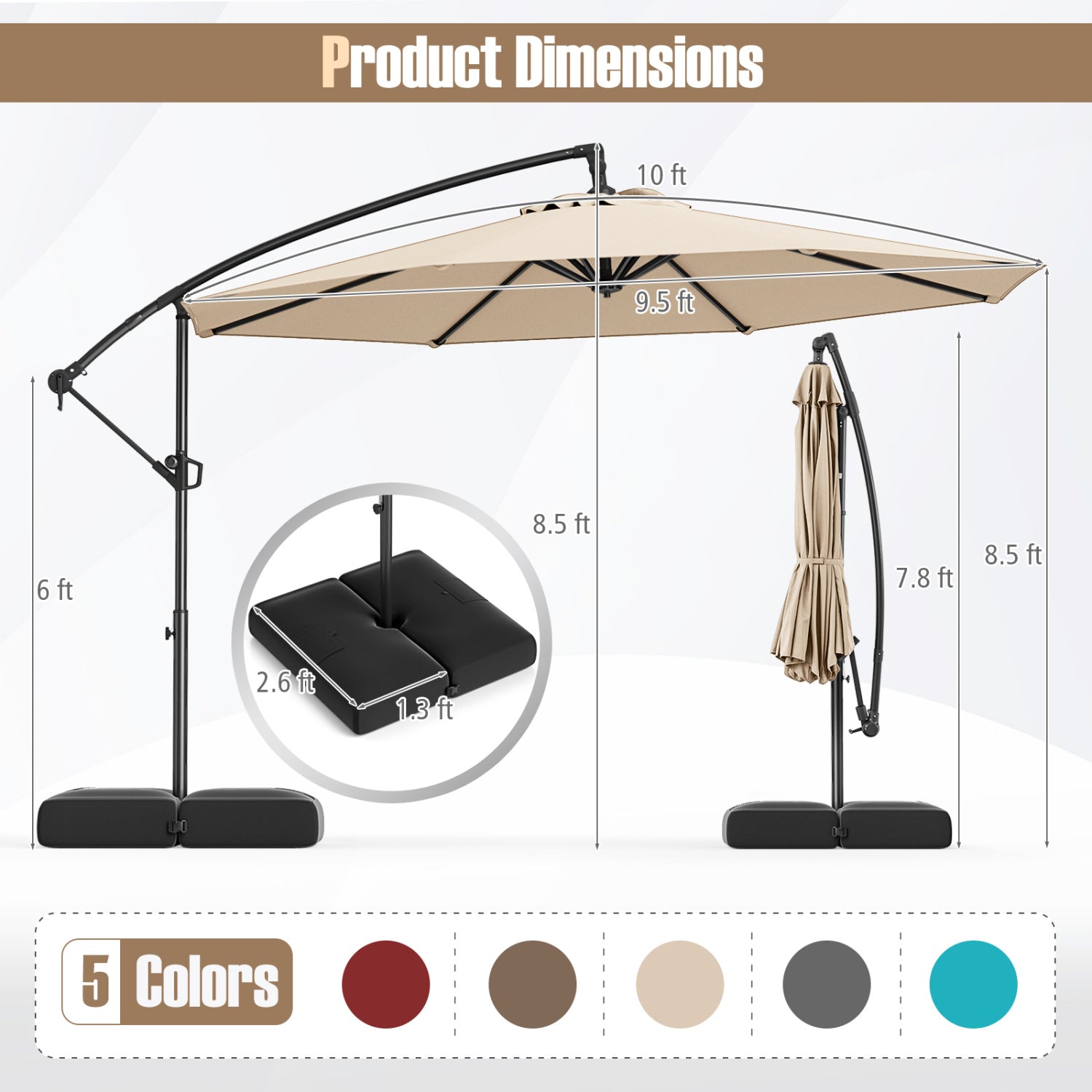 10 Feet Offset Hanging Umbrella, Tilt, Beige Outdoor Umbrellas at Gallery Canada