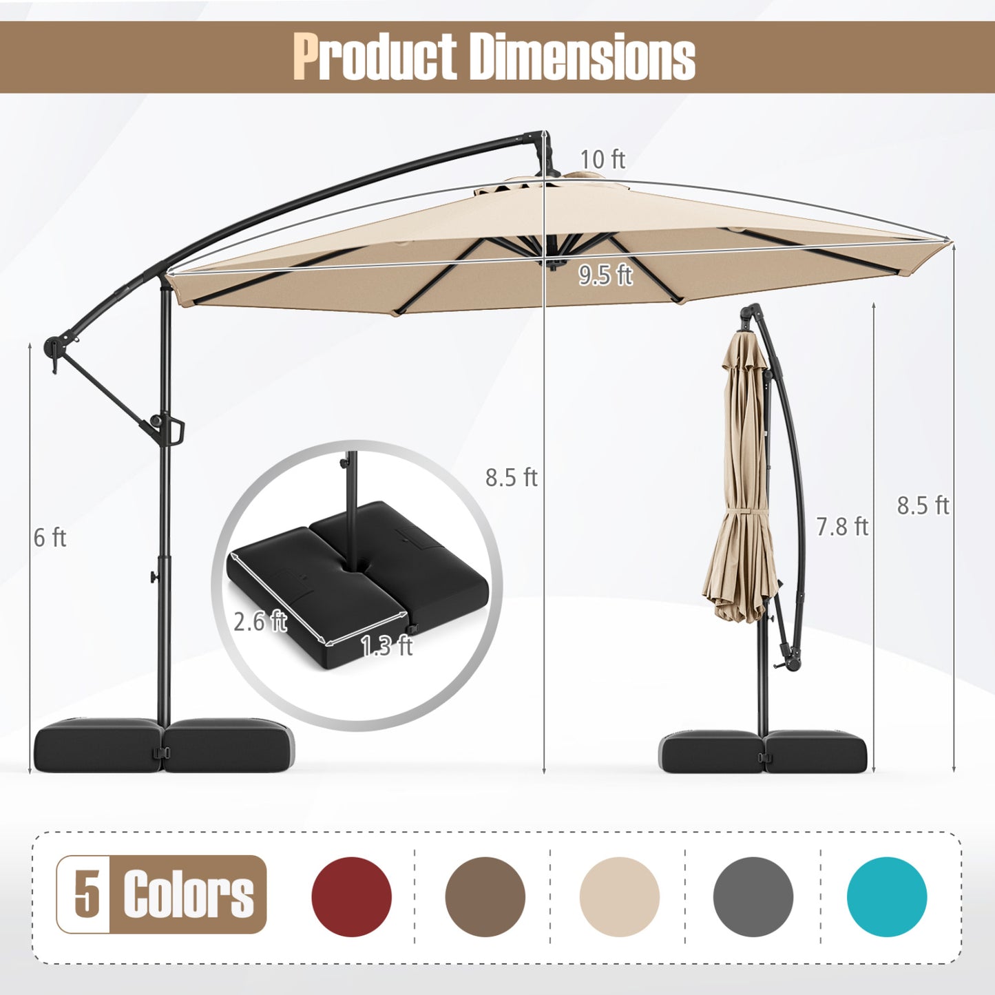 10 Feet Offset Hanging Umbrella, Tilt, Beige Outdoor Umbrellas at Gallery Canada