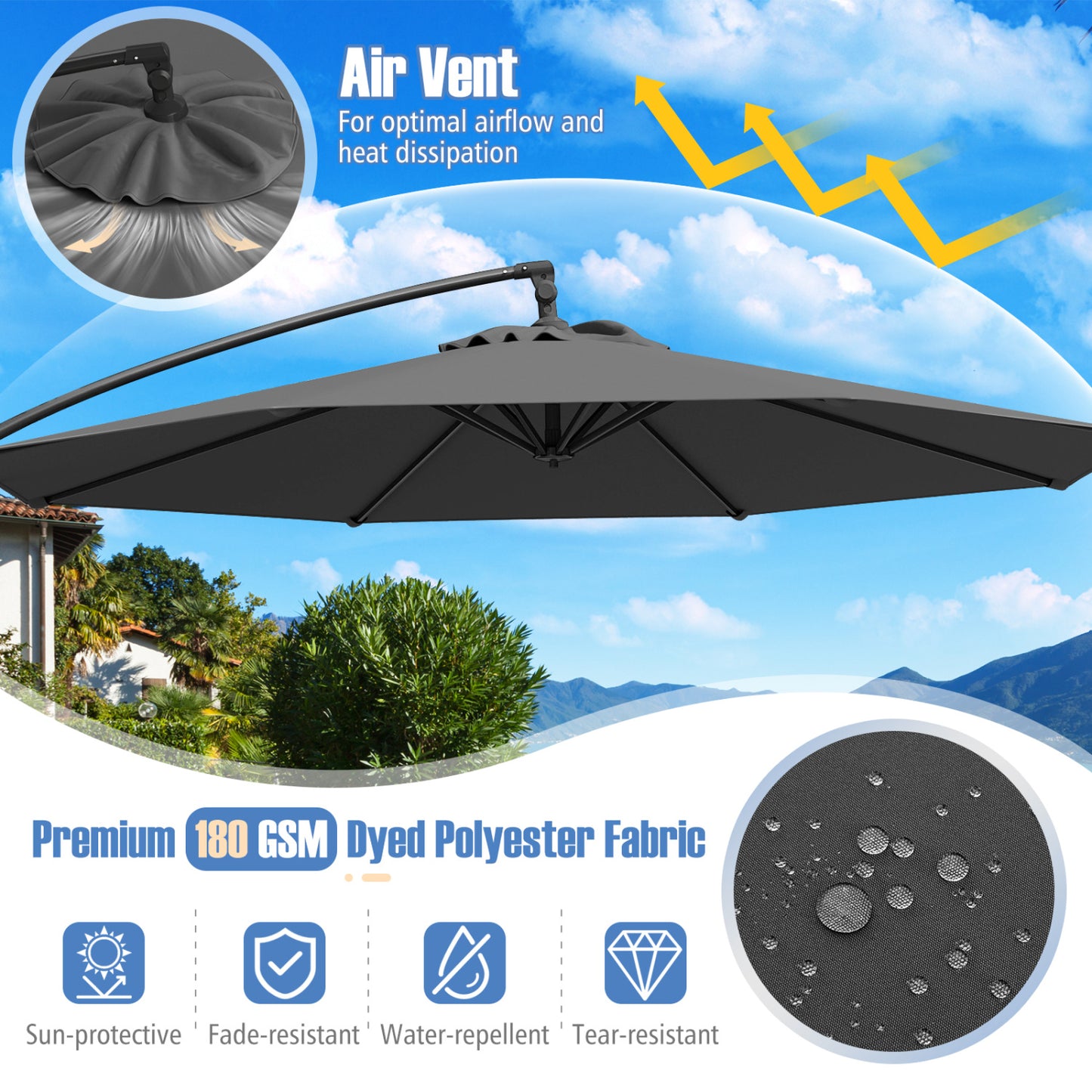 10 Feet Offset Hanging Patio Umbrella with Tilt, Gray Outdoor Umbrellas at Gallery Canada