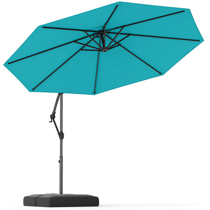 10 Feet Offset Hanging Umbrella With Tilt And Base, Turquoise Outdoor Umbrellas at Gallery Canada