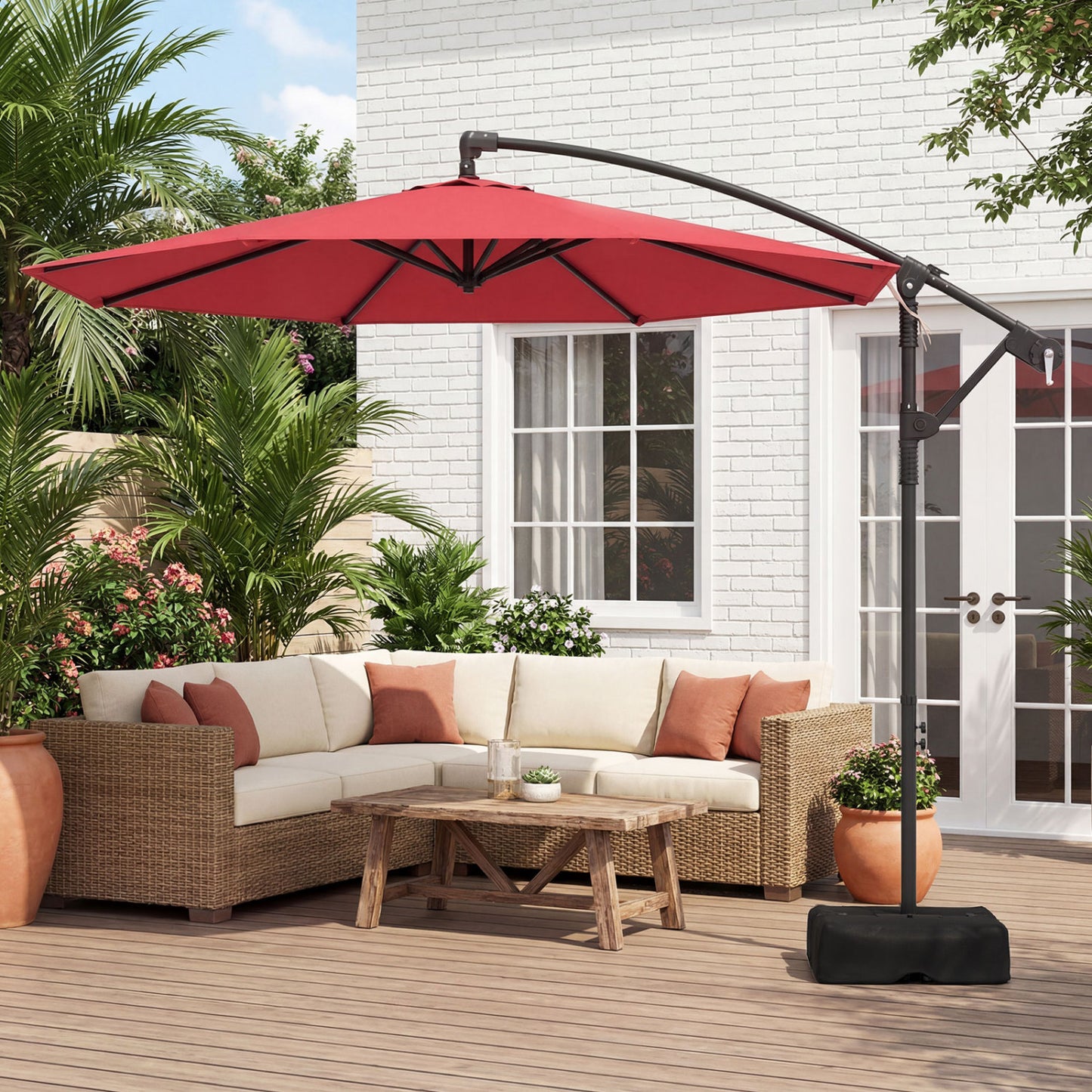 10 Feet Offset Patio Umbrella With Tilt, Red Outdoor Umbrellas at Gallery Canada