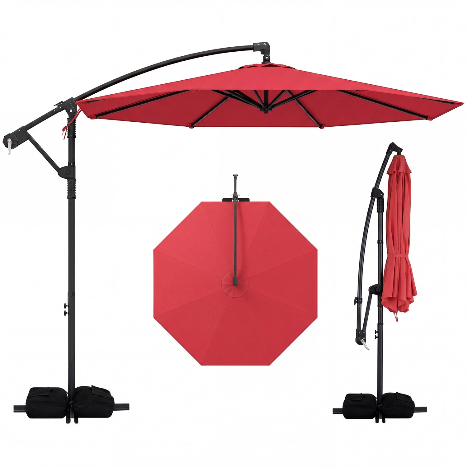 10 Feet Offset Patio Umbrella With Tilt, Red Outdoor Umbrellas Red at Gallery Canada