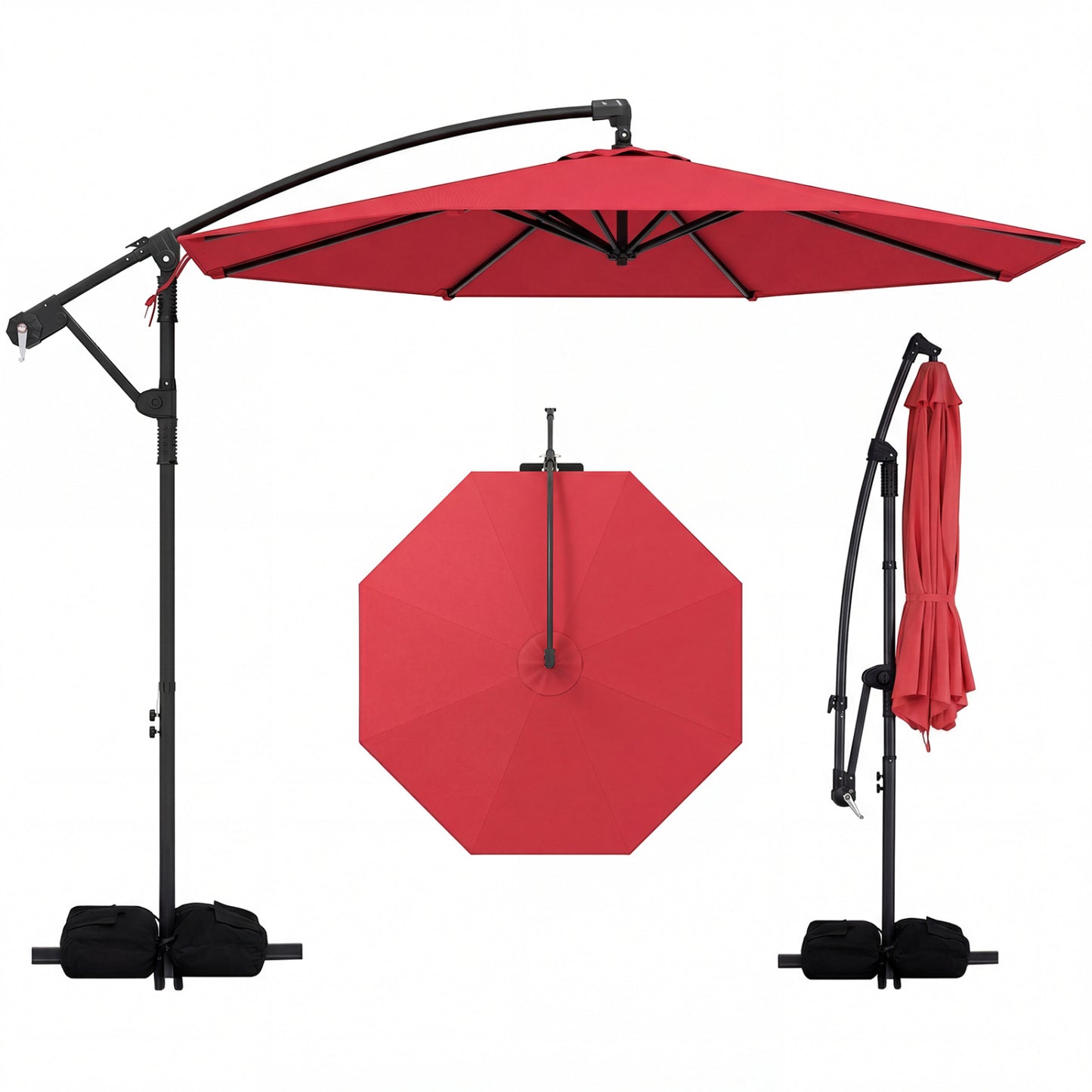 10 Feet Offset Patio Umbrella With Tilt, Red Outdoor Umbrellas Red at Gallery Canada