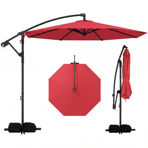 10 Feet Offset Patio Umbrella With Tilt, Red