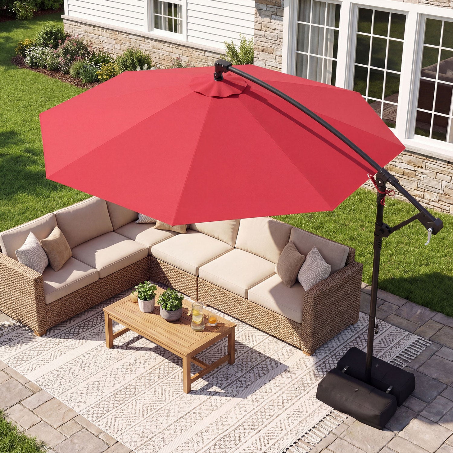 10 Feet Offset Patio Umbrella With Tilt, Red Outdoor Umbrellas at Gallery Canada