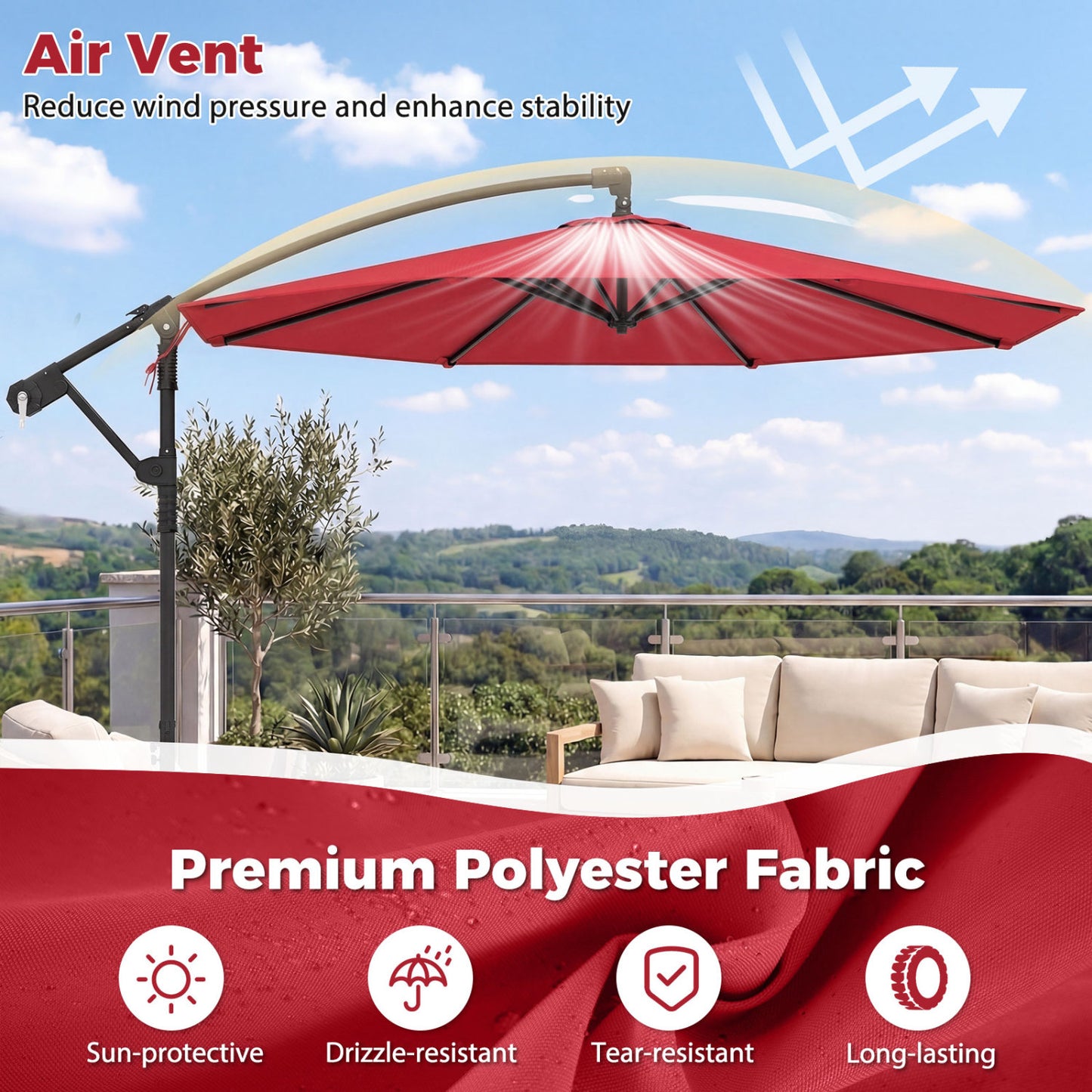 10 Feet Offset Patio Umbrella With Tilt, Red Outdoor Umbrellas at Gallery Canada