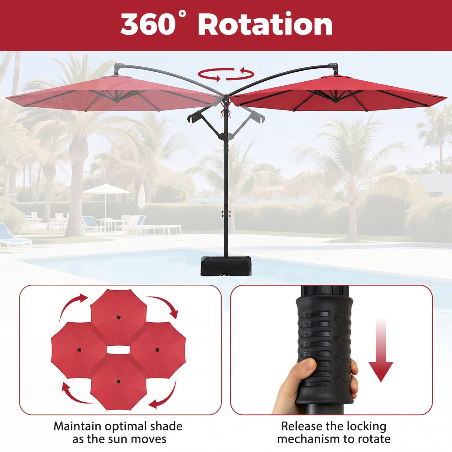 10 Feet Offset Patio Umbrella With Tilt, Red Outdoor Umbrellas at Gallery Canada