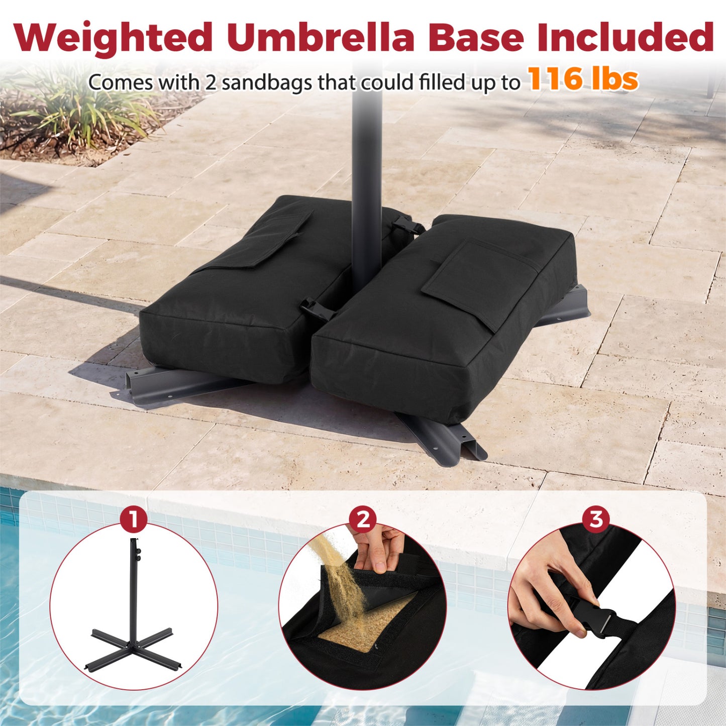 10 Feet Offset Patio Umbrella With Tilt, Red Outdoor Umbrellas at Gallery Canada