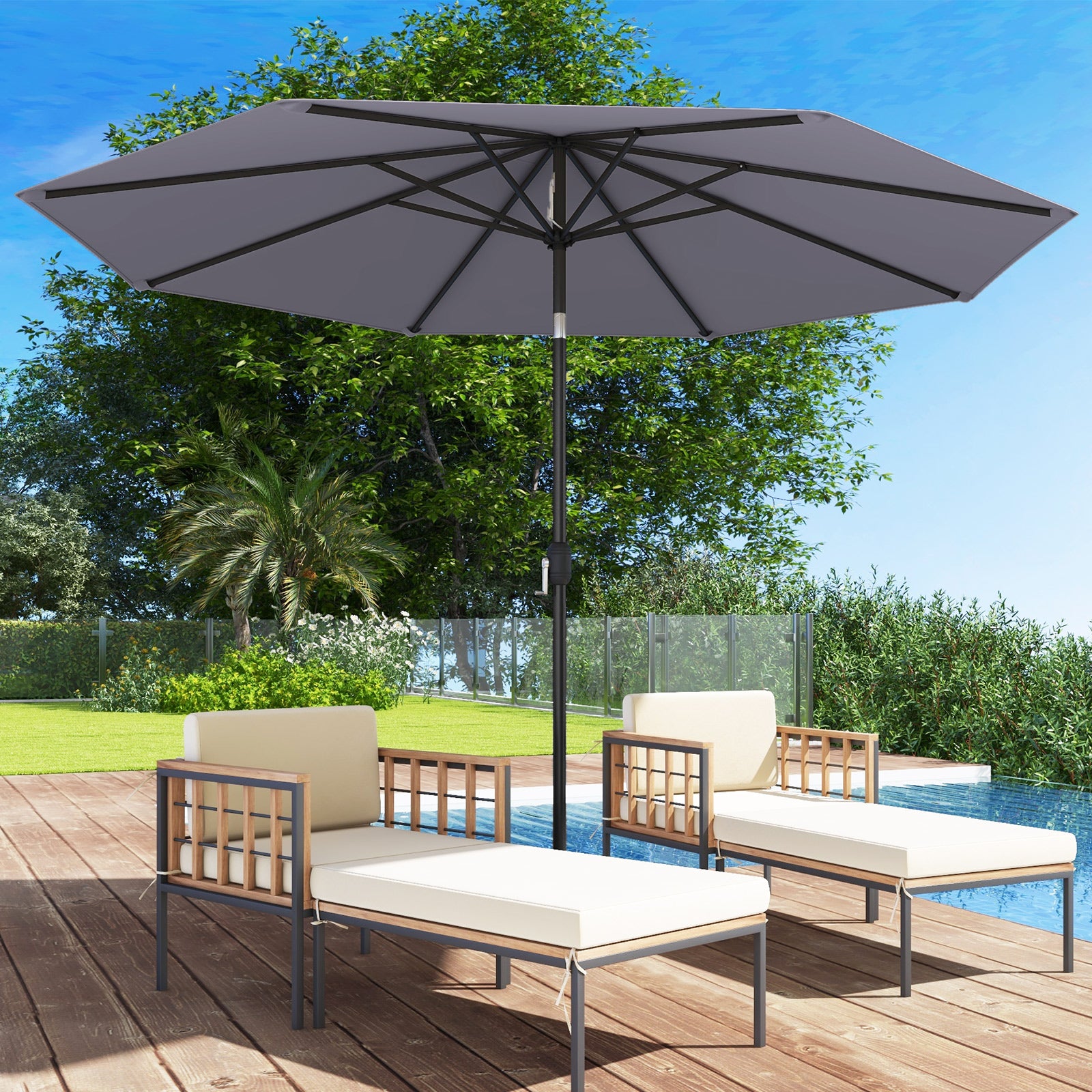 10 Feet Patio Umbrella, Tilt Crank, Gray Outdoor Umbrellas at Gallery Canada
