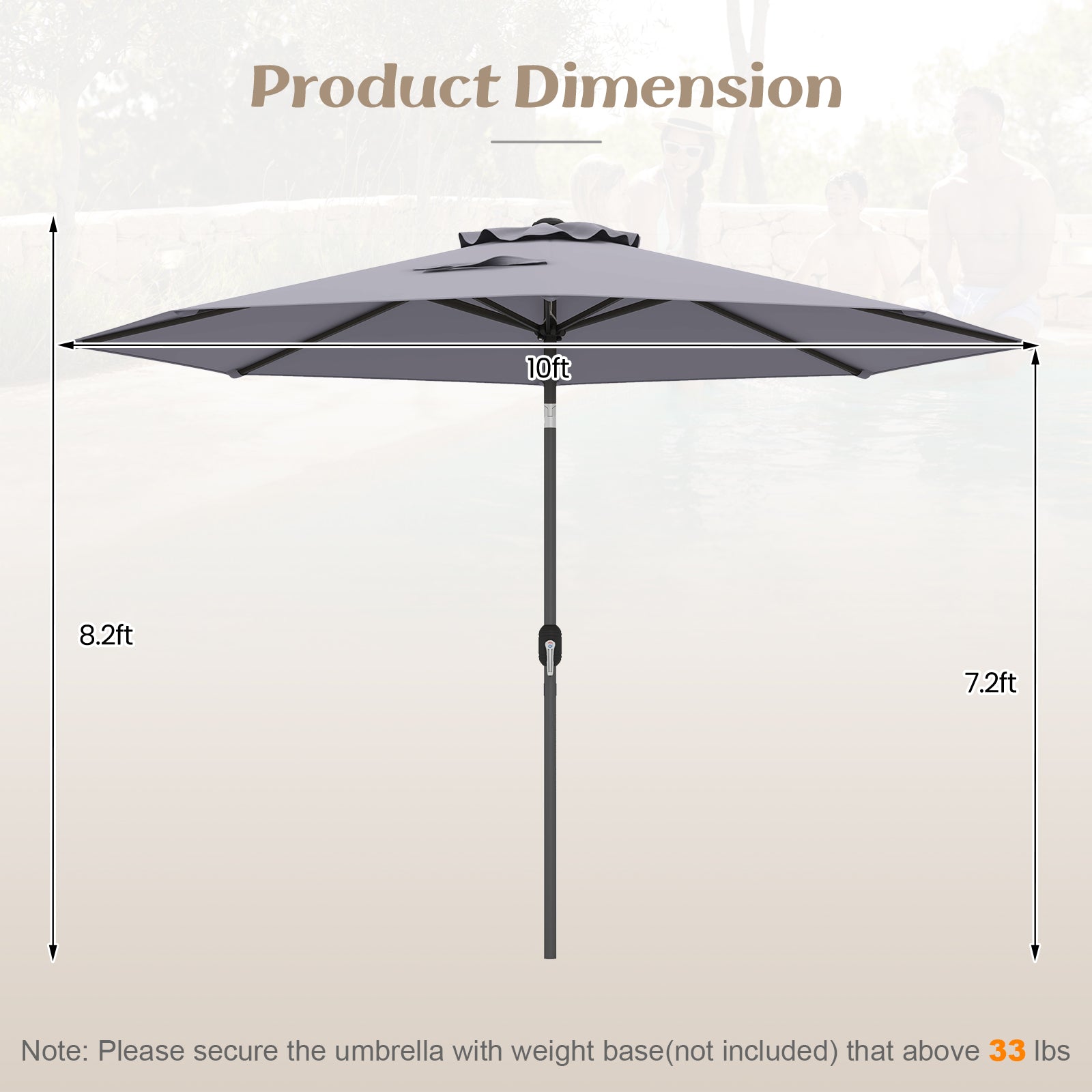 10 Feet Patio Umbrella, Tilt Crank, Gray Outdoor Umbrellas at Gallery Canada