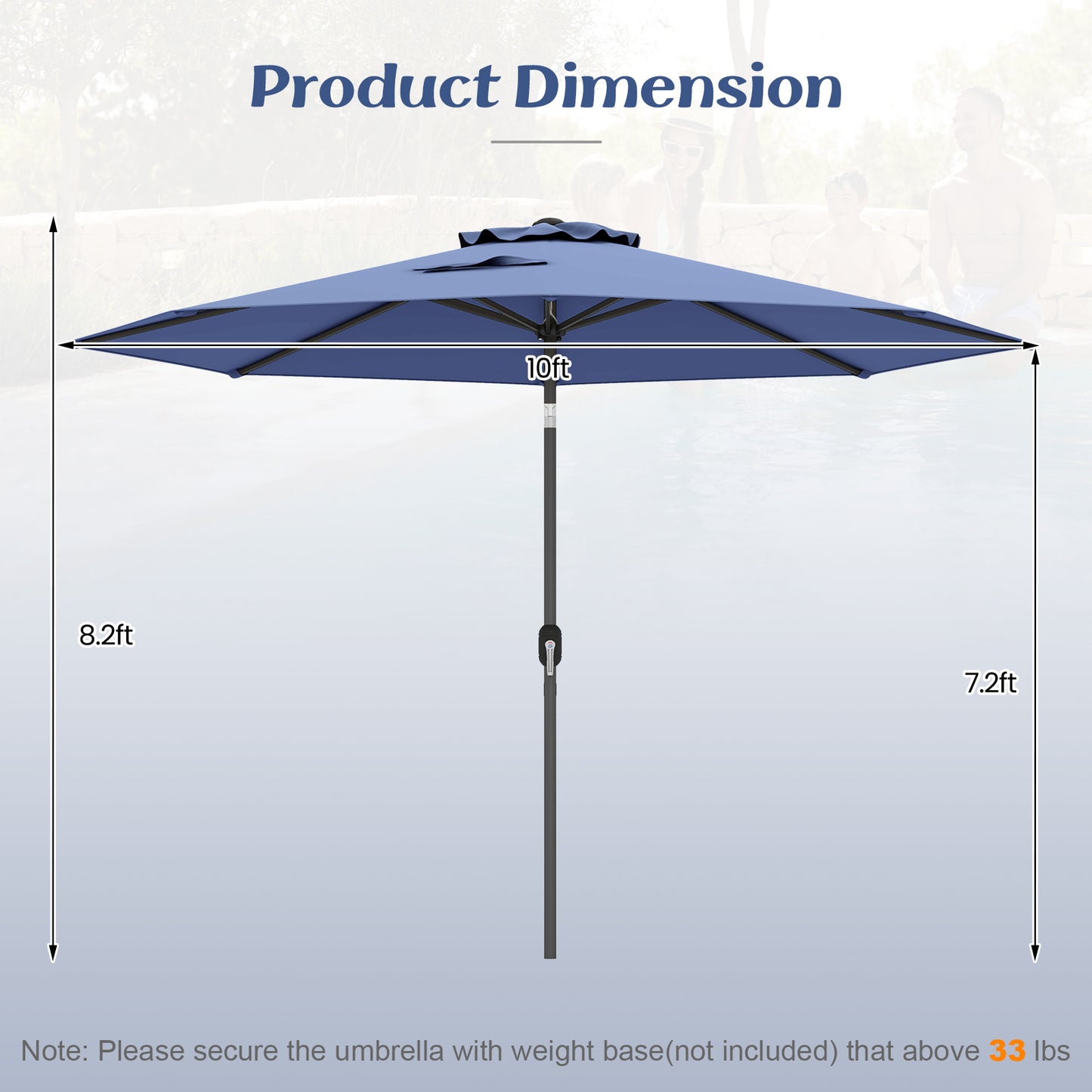 10 Feet Outdoor Patio Umbrella, Tilt Crank, Navy Outdoor Umbrellas at Gallery Canada