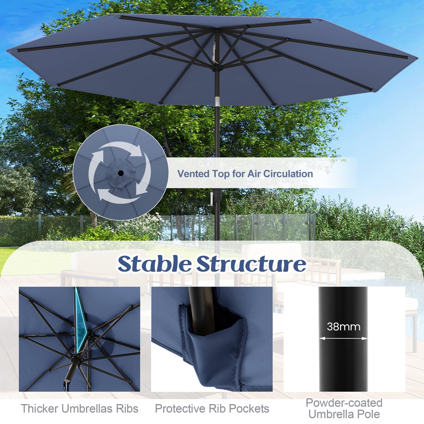 10 Feet Outdoor Patio Umbrella, Tilt Crank, Navy Outdoor Umbrellas at Gallery Canada
