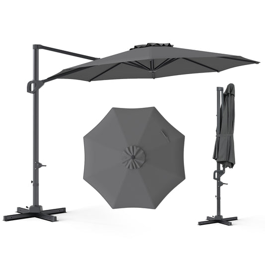 10 Feet Patio Cantilever Umbrella, Easy Tilt Adjustment, Gray Outdoor Umbrellas Gray at Gallery Canada