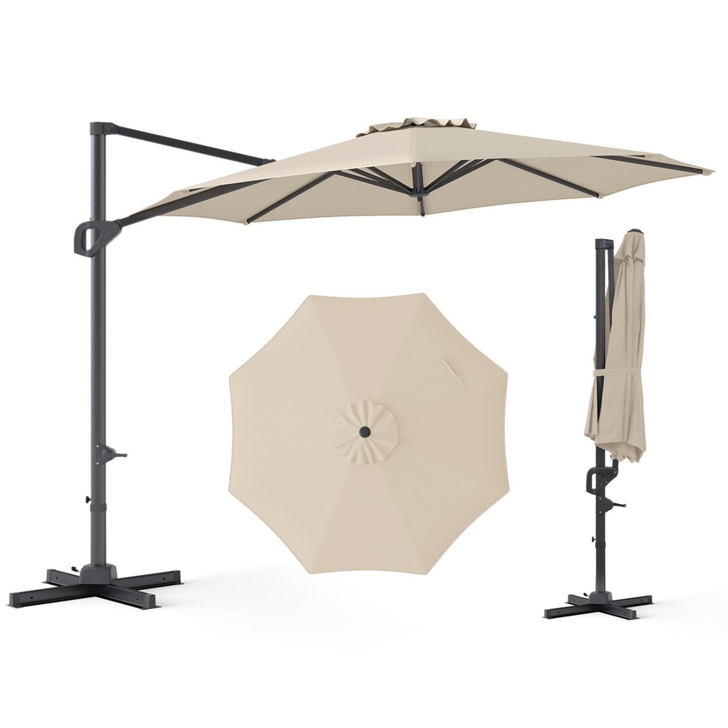 10 Feet Patio Cantilever Umbrella, Easy Tilt Adjustment, Beige Outdoor Umbrellas at Gallery Canada