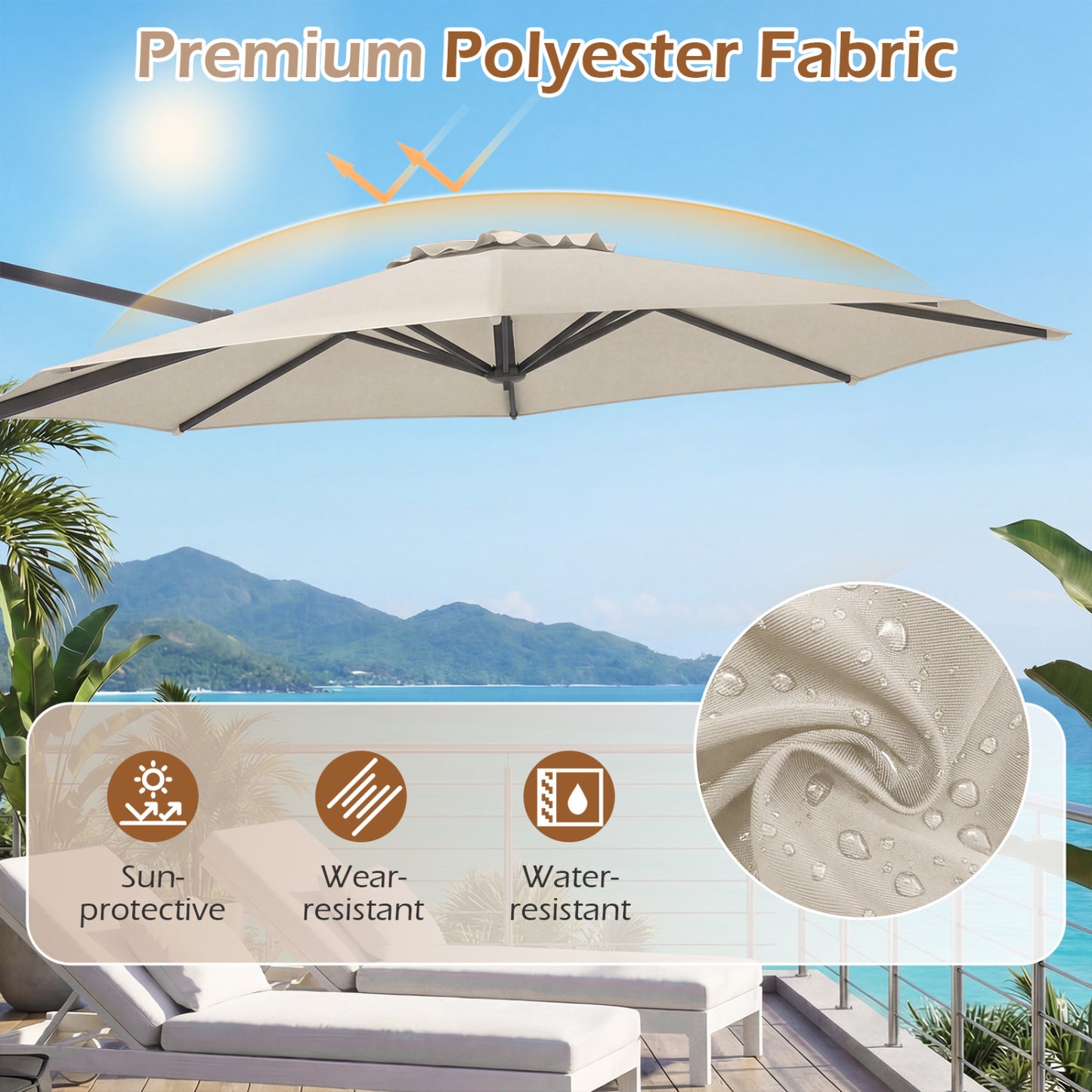 10 Feet Patio Cantilever Umbrella, Easy Tilt Adjustment, Beige Outdoor Umbrellas at Gallery Canada