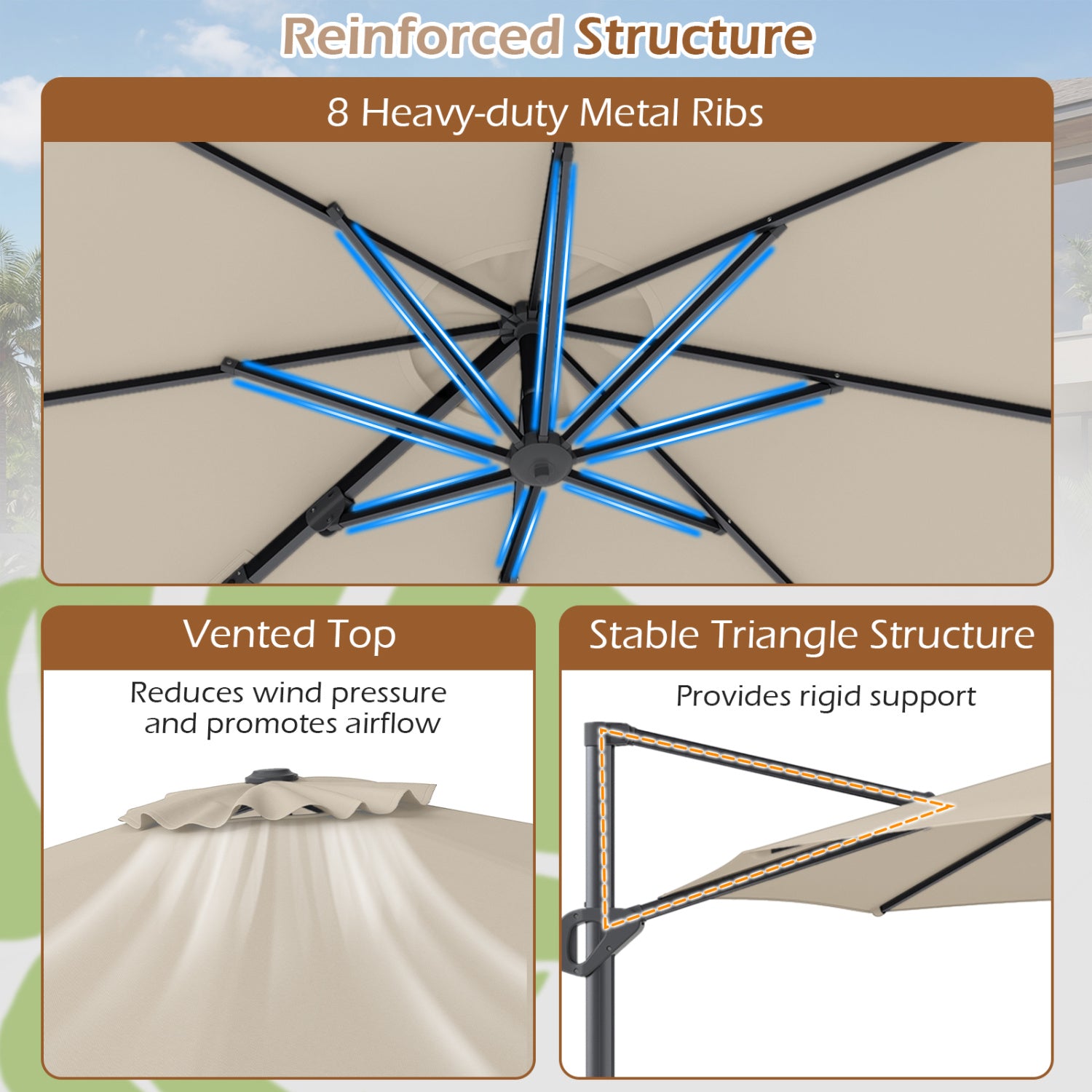 10 Feet Patio Cantilever Umbrella, Easy Tilt Adjustment, Beige Outdoor Umbrellas at Gallery Canada