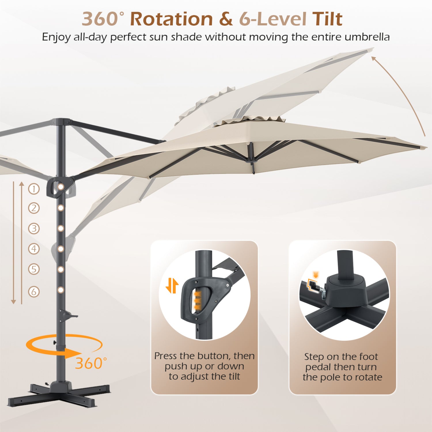 10 Feet Patio Cantilever Umbrella, Easy Tilt Adjustment, Beige Outdoor Umbrellas at Gallery Canada