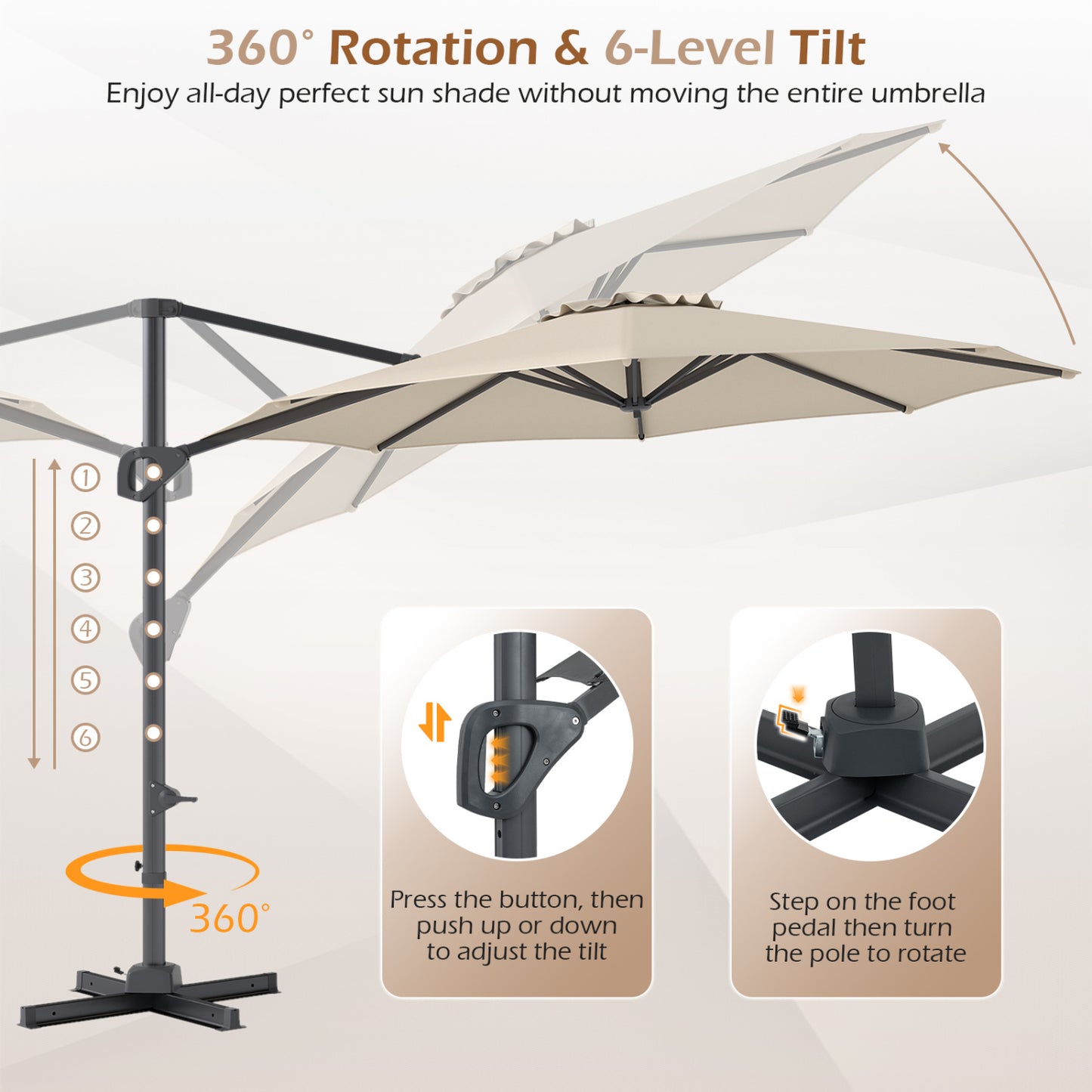 10 Feet Patio Cantilever Umbrella, Easy Tilt Adjustment, Beige Outdoor Umbrellas at Gallery Canada