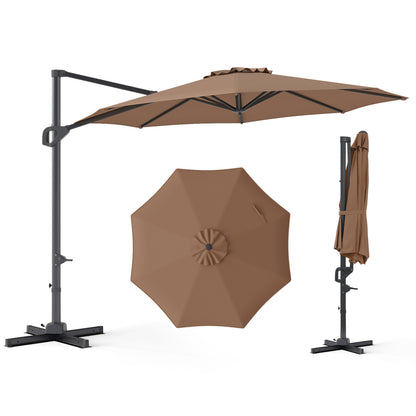 10 Feet Patio Cantilever Umbrella, Easy Tilt Adjustment, Brown Outdoor Umbrellas at Gallery Canada