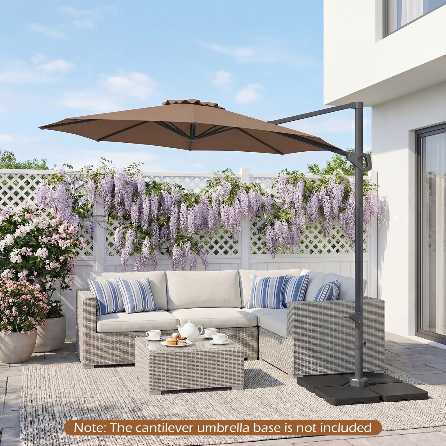 10 Feet Patio Cantilever Umbrella, Easy Tilt Adjustment, Brown Outdoor Umbrellas at Gallery Canada