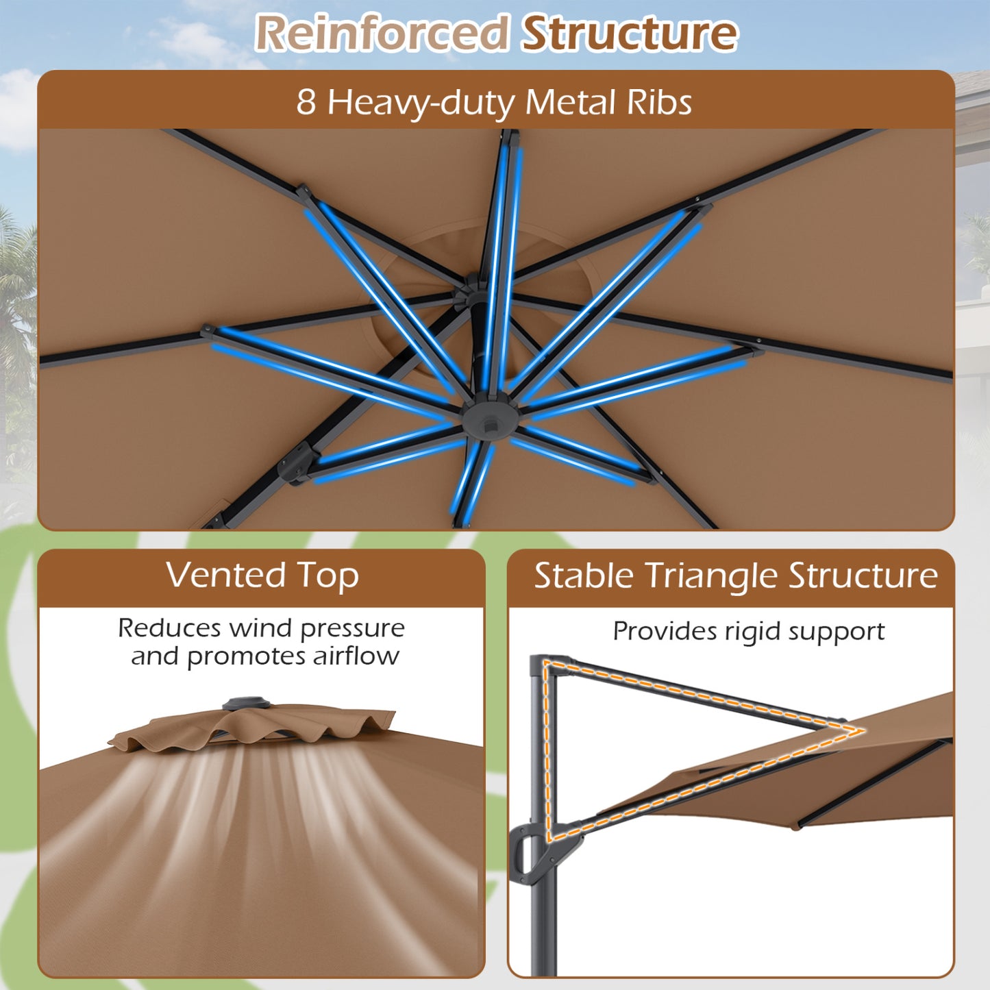 10 Feet Patio Cantilever Umbrella, Easy Tilt Adjustment, Brown Outdoor Umbrellas at Gallery Canada