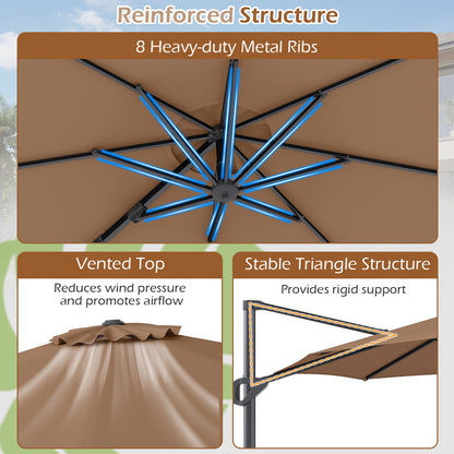 10 Feet Patio Cantilever Umbrella, Easy Tilt Adjustment, Brown Outdoor Umbrellas at Gallery Canada