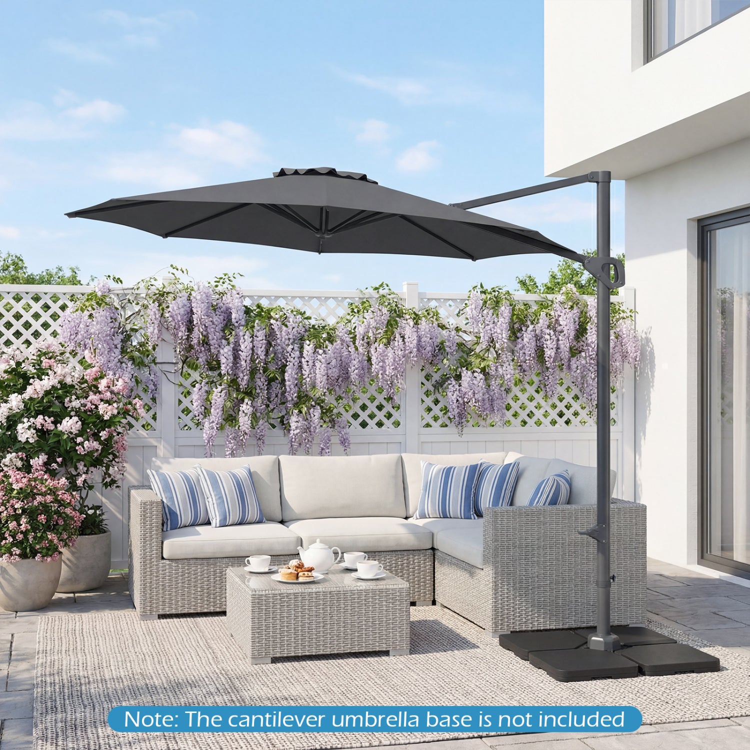 10 Feet Patio Cantilever Umbrella, Easy Tilt Adjustment, Gray Outdoor Umbrellas at Gallery Canada