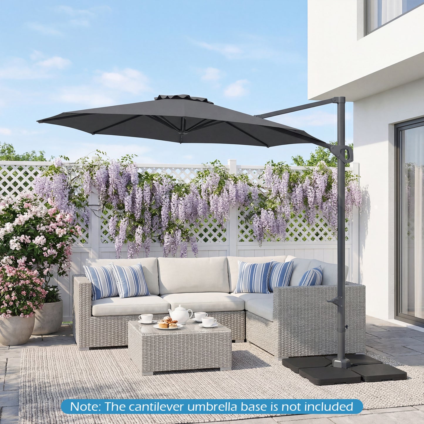 10 Feet Patio Cantilever Umbrella, Easy Tilt Adjustment, Gray Outdoor Umbrellas at Gallery Canada
