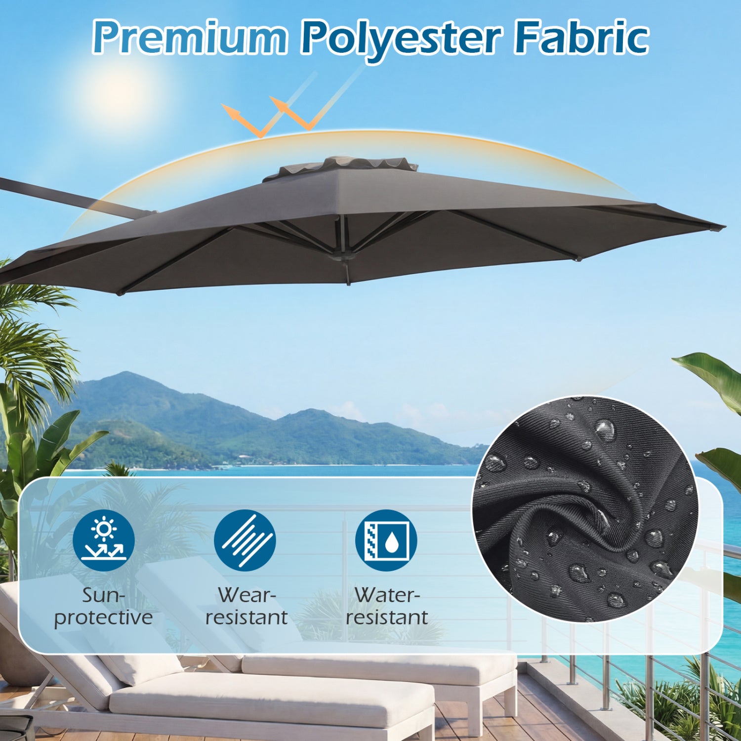 10 Feet Patio Cantilever Umbrella, Easy Tilt Adjustment, Gray Outdoor Umbrellas at Gallery Canada
