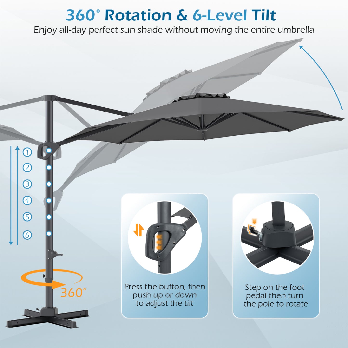 10 Feet Patio Cantilever Umbrella, Easy Tilt Adjustment, Gray Outdoor Umbrellas at Gallery Canada