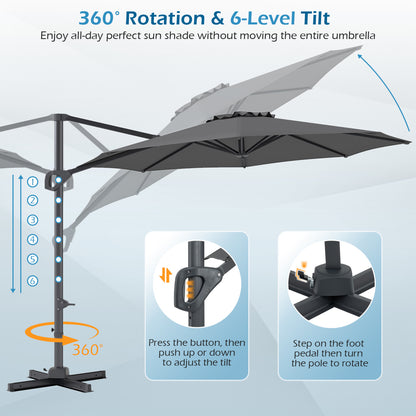 10 Feet Patio Cantilever Umbrella, Easy Tilt Adjustment, Gray Outdoor Umbrellas at Gallery Canada