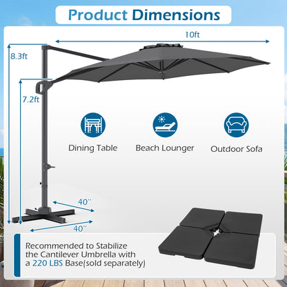 10 Feet Patio Cantilever Umbrella, Easy Tilt Adjustment, Gray Outdoor Umbrellas at Gallery Canada