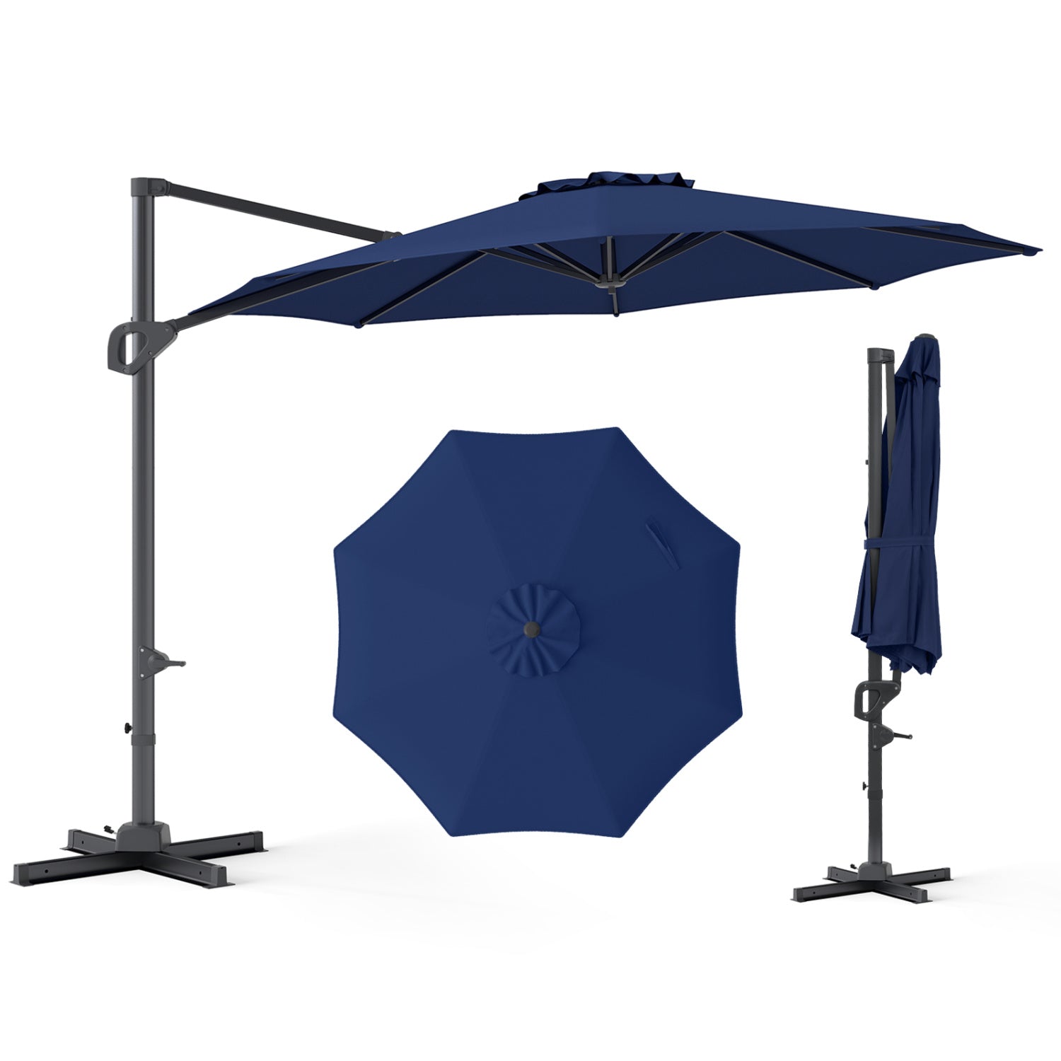 10 Feet Patio Cantilever Umbrella, Easy Tilt Adjustment, Navy Outdoor Umbrellas at Gallery Canada
