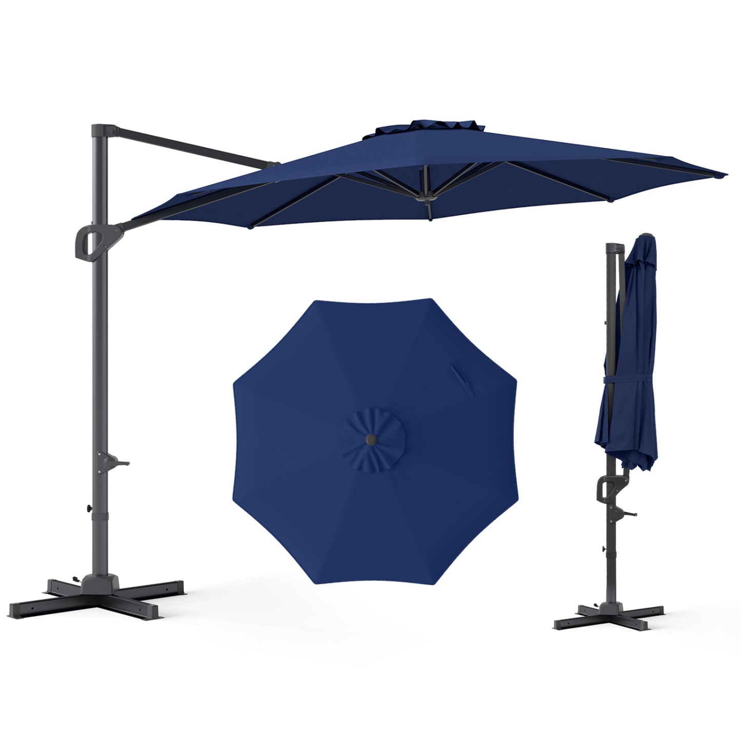 10 Feet Patio Cantilever Umbrella, Easy Tilt Adjustment, Navy Outdoor Umbrellas at Gallery Canada