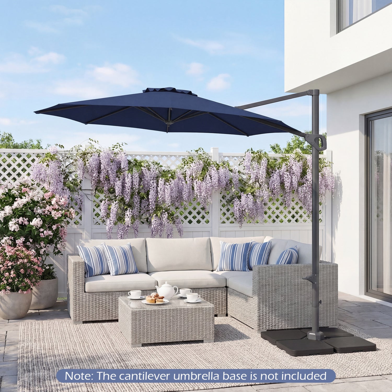 10 Feet Patio Cantilever Umbrella, Easy Tilt Adjustment, Navy Outdoor Umbrellas at Gallery Canada