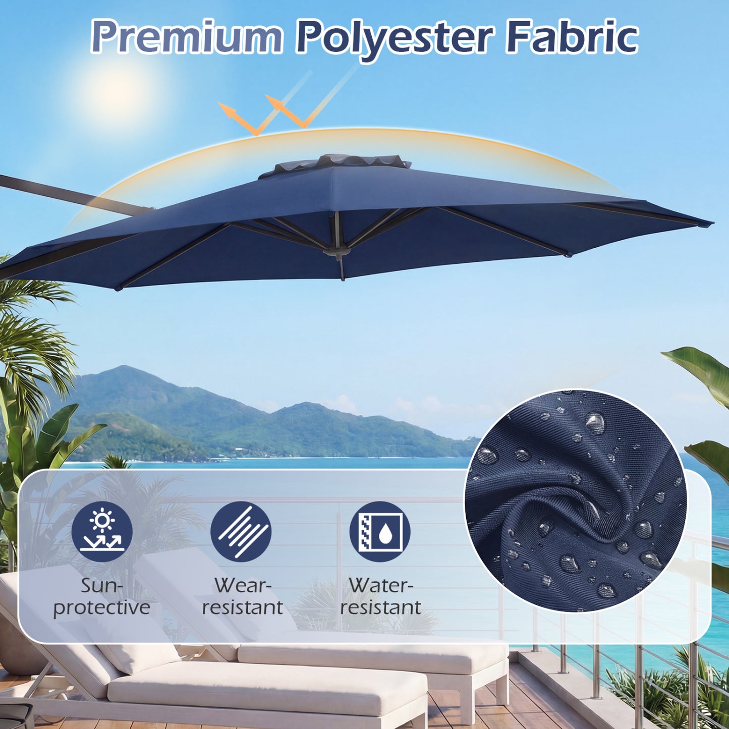 10 Feet Patio Cantilever Umbrella, Easy Tilt Adjustment, Navy Outdoor Umbrellas at Gallery Canada