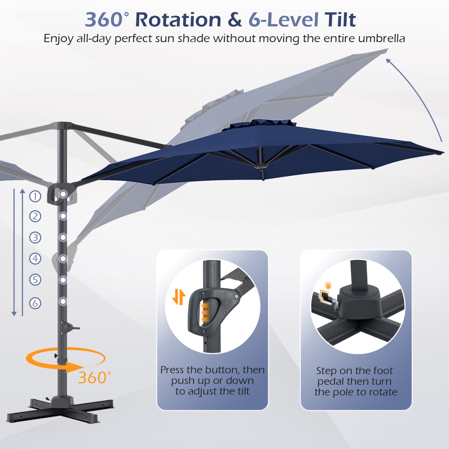 10 Feet Patio Cantilever Umbrella, Easy Tilt Adjustment, Navy Outdoor Umbrellas at Gallery Canada
