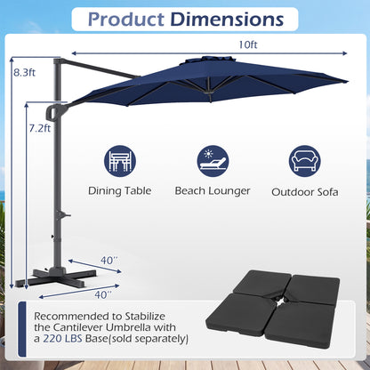 10 Feet Patio Cantilever Umbrella, Easy Tilt Adjustment, Navy Outdoor Umbrellas at Gallery Canada
