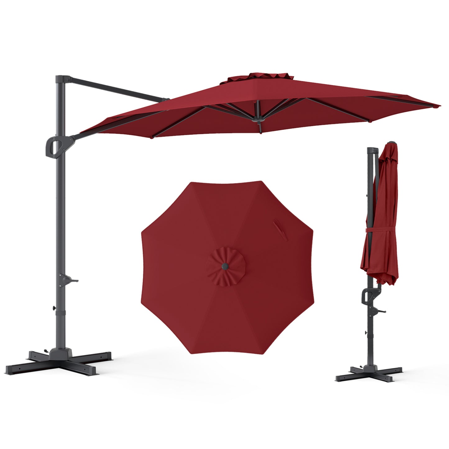 10 Feet Patio Cantilever Umbrella, Easy Tilt Adjustment, Wine Outdoor Umbrellas at Gallery Canada