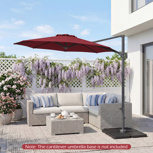 10 Feet Patio Cantilever Umbrella, Easy Tilt Adjustment, Wine