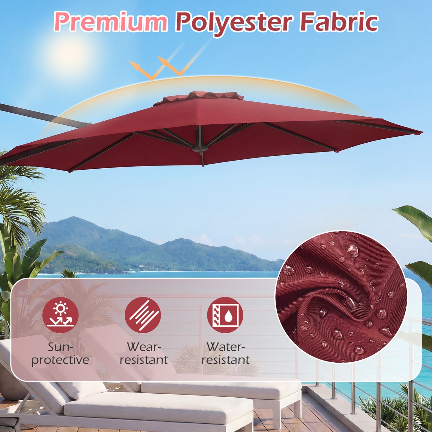 10 Feet Patio Cantilever Umbrella, Easy Tilt Adjustment, Wine Outdoor Umbrellas at Gallery Canada