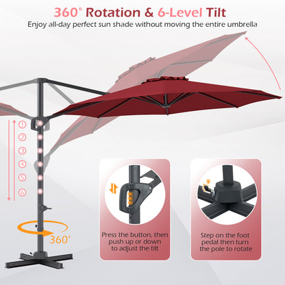 10 Feet Patio Cantilever Umbrella, Easy Tilt Adjustment, Wine Outdoor Umbrellas at Gallery Canada