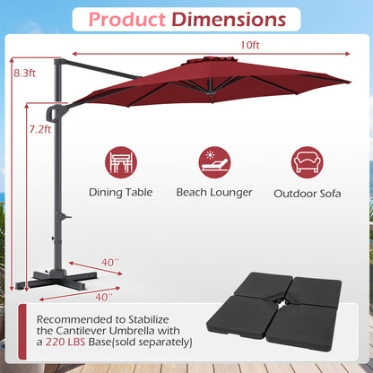 10 Feet Patio Cantilever Umbrella, Easy Tilt Adjustment, Wine Outdoor Umbrellas at Gallery Canada
