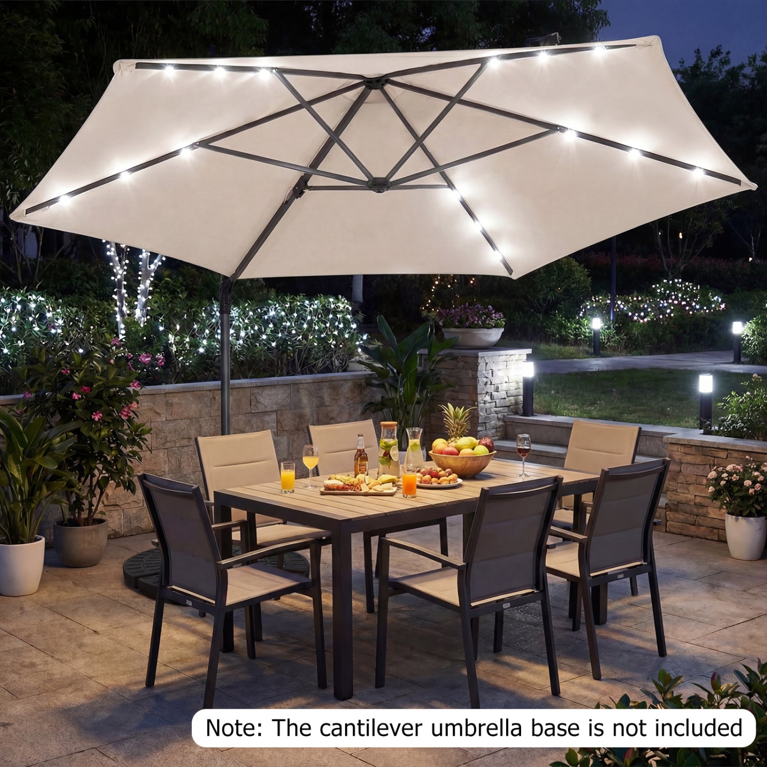 10 Feet Patio Cantilever Umbrella, Solar LED Lights, Beige Outdoor Umbrellas at Gallery Canada
