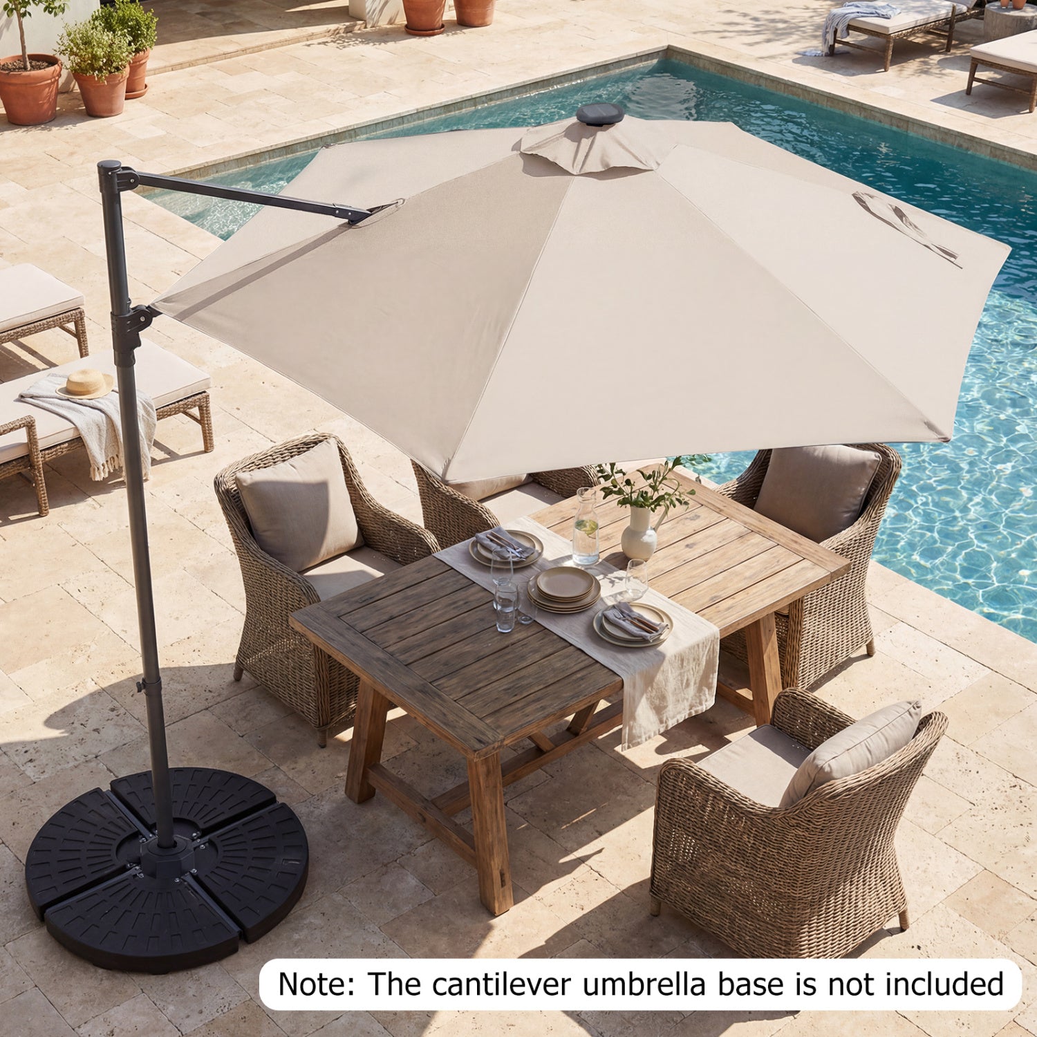 10 Feet Patio Cantilever Umbrella, Solar LED Lights, Beige Outdoor Umbrellas at Gallery Canada